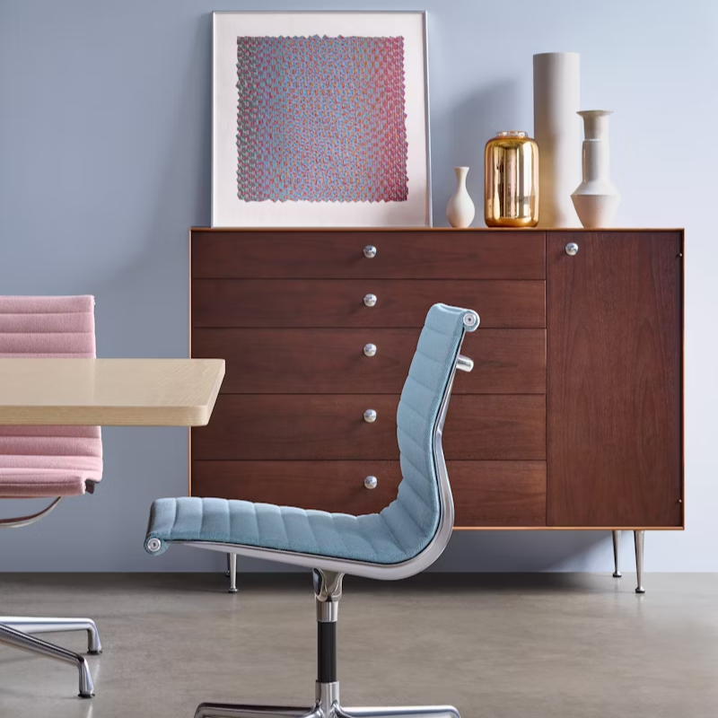 The Nelson Thin Edge Chest Cabinet from Herman Miller in a home office.