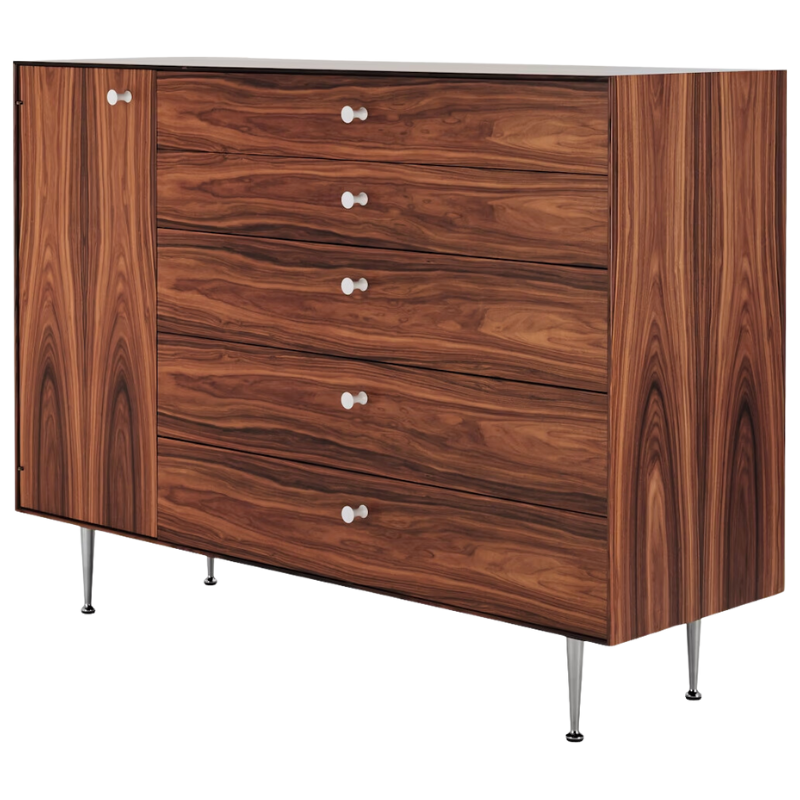 The Nelson Thin Edge Chest Cabinet from Herman Miller in Santos Palisander with left orientation from the side.