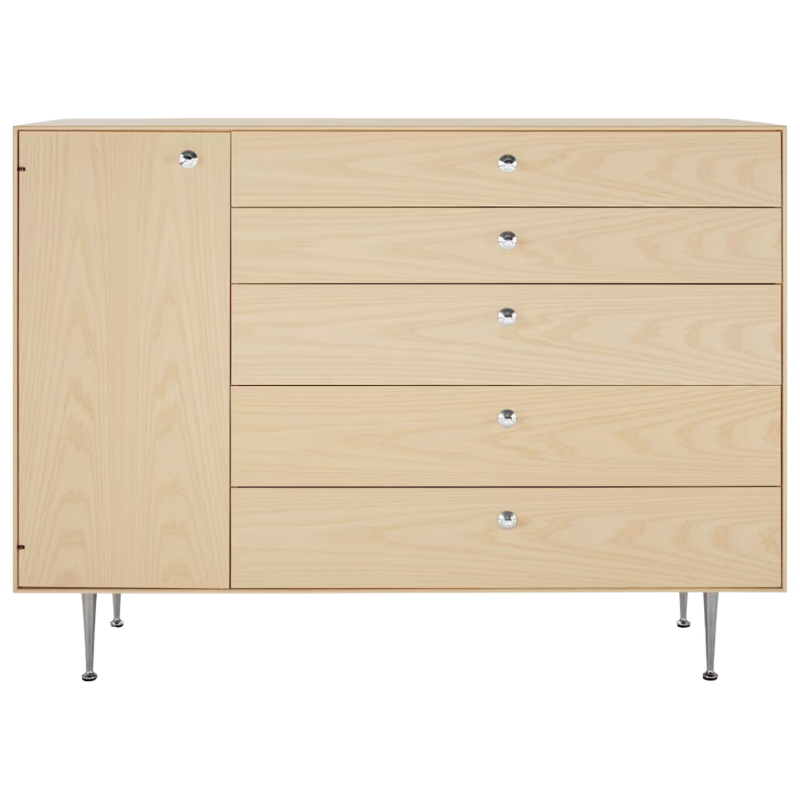 The Nelson Thin Edge Chest Cabinet from Herman Miller in white ash with left orientation.