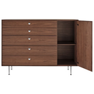 The Nelson Thin Edge Chest Cabinet from Herman Miller in walnut with right orientation with the door opened.