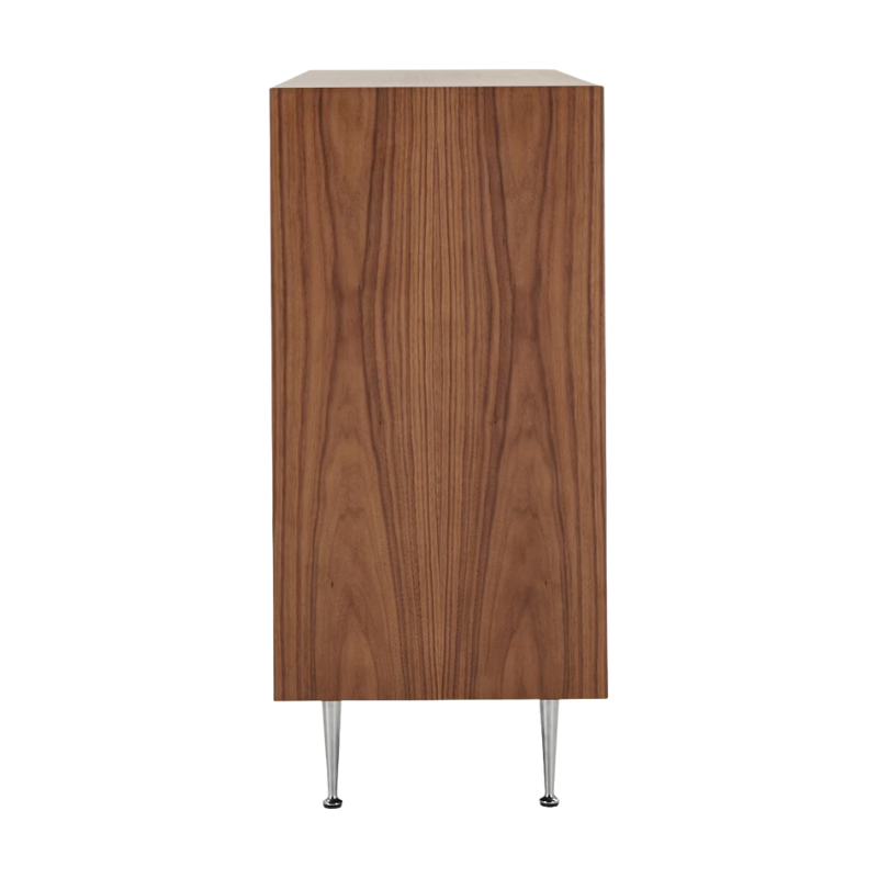 The Nelson Thin Edge Chest Cabinet from Herman Miller in walnut with right orientation from the side.