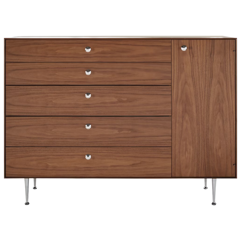 The Nelson Thin Edge Chest Cabinet from Herman Miller in walnut with right orientation.