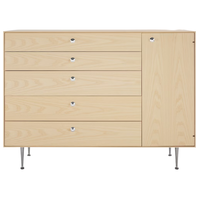 The Nelson Thin Edge Chest Cabinet from Herman Miller in white ash with right orientation.