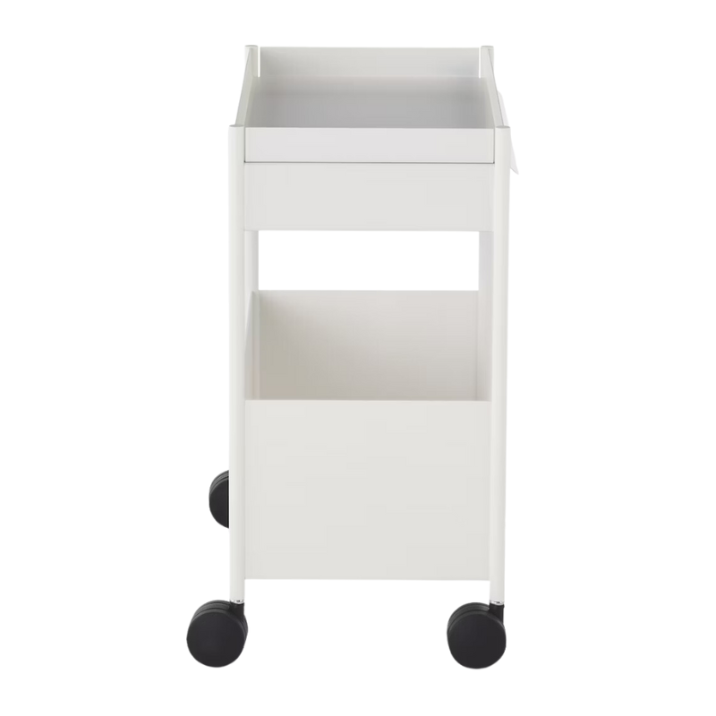 The OE1 Trolley from Herman Miller top drawer and bottom shelf from the side.