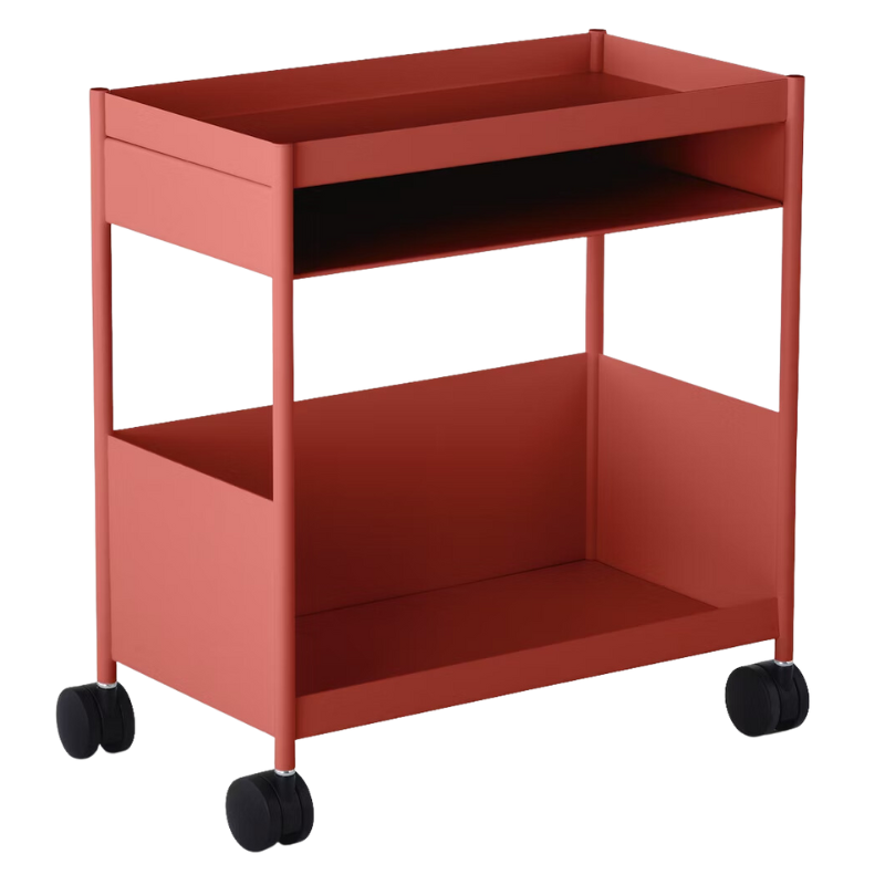 The OE1 Trolley from Herman Miller with top shelf and bottom shelf canyon color.