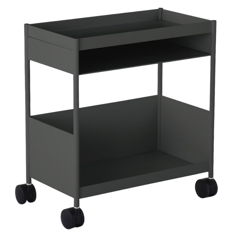 The OE1 Trolley from Herman Miller with top shelf and bottom shelf graphite color.