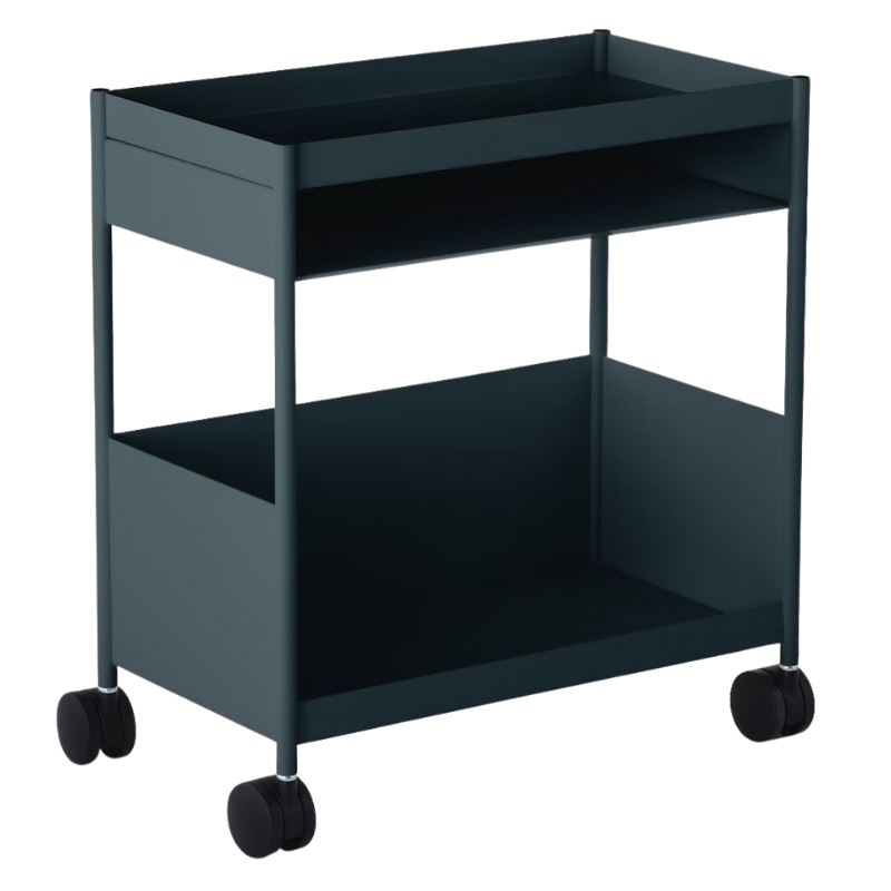 The OE1 Trolley from Herman Miller with top shelf and bottom shelf nightfall color.