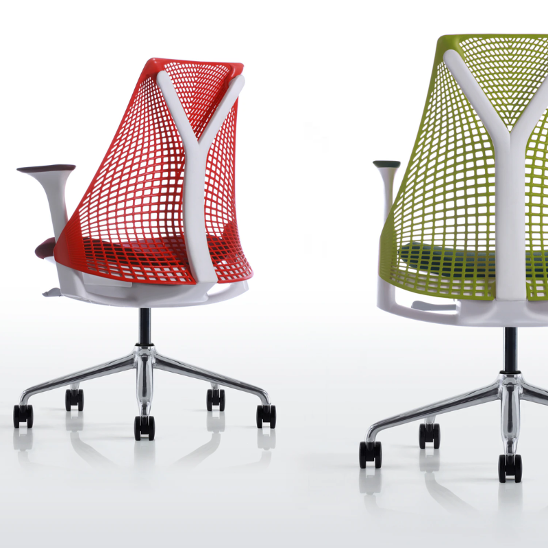 The Sayl Chair from Herman Miller in cherry and green apple.