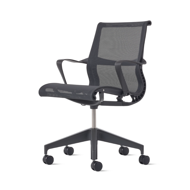 The Setu Chair from Herman Miller in graphite from an angle.