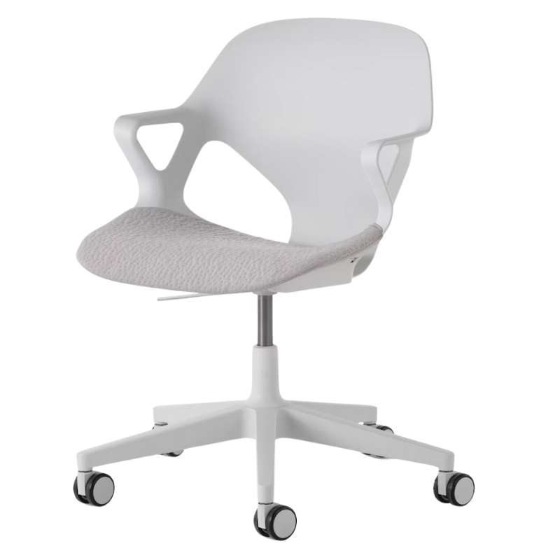 The Zeph Multipurpose Chair with Arms from Herman Miller alpine shell with alpine seat pad.