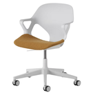 The Zeph Multipurpose Chair with Arms from Herman Miller alpine shell with mustard seed seat pad.