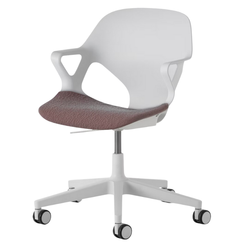 The Zeph Multipurpose Chair with Arms from Herman Miller alpine shell with silt seat pad.