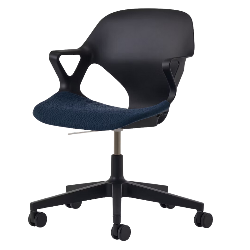 The Zeph Multipurpose Chair with Arms from Herman Miller lack shell with nightfall seat pad.