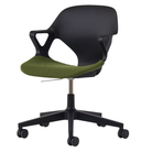 The Zeph Multipurpose Chair with Arms from Herman Miller black shell with olive seat pad.