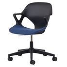 The Zeph Multipurpose Chair with Arms from Herman Miller black shell with ultramarine seat pad.