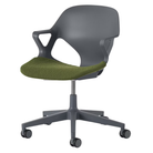 The Zeph Multipurpose Chair with Arms from Herman Miller carbon shell with olive seat pad.