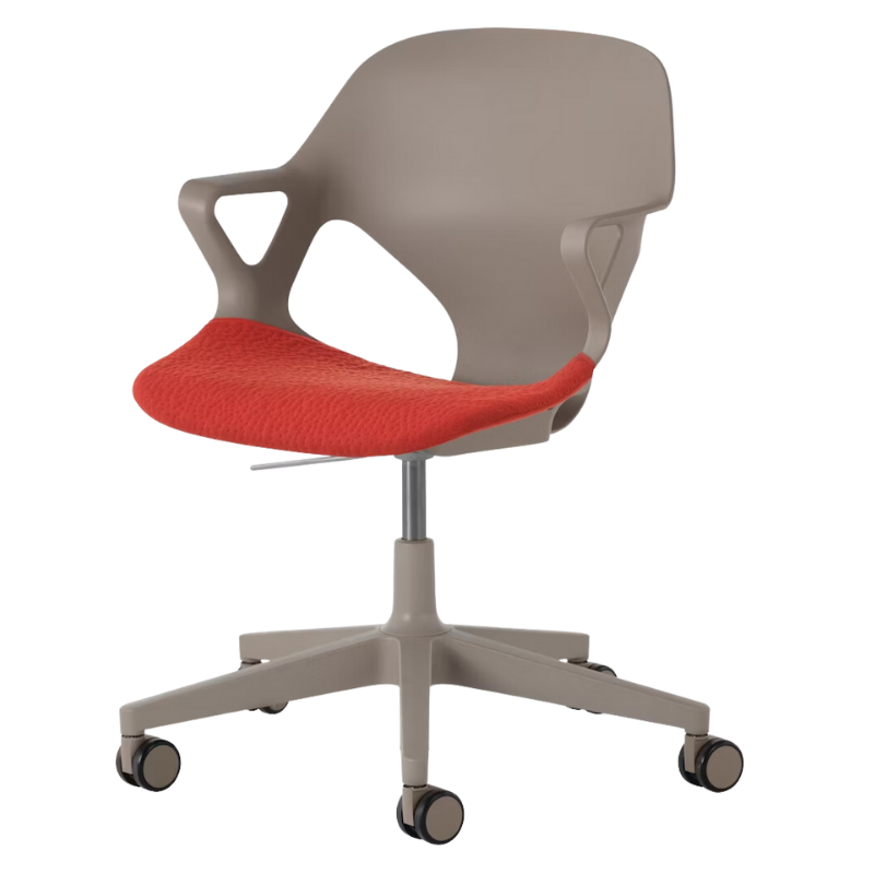 The Zeph Multipurpose Chair with Arms from Herman Miller cocoa shell with blaze seat pad.