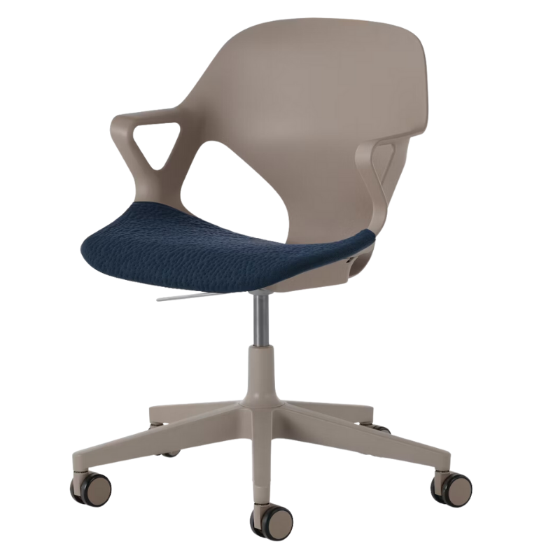 The Zeph Multipurpose Chair with Arms from Herman Miller cocoa shell with nightfall seat pad.