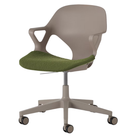 The Zeph Multipurpose Chair with Arms from Herman Miller cocoa shell with olive seat pad.