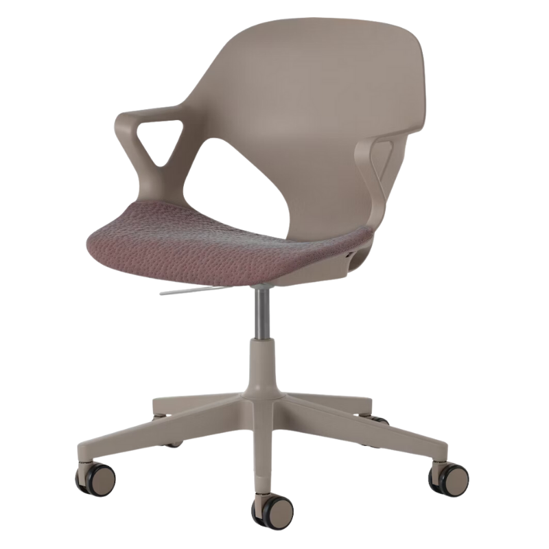 The Zeph Multipurpose Chair with Arms from Herman Miller cocoa shell with silt seat pad.