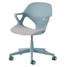 The Zeph Multipurpose Chair with Arms from Herman Miller glacier shell with alpine seat pad.