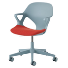 The Zeph Multipurpose Chair with Arms from Herman Miller glacier shell with blaze seat pad.