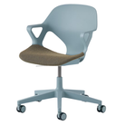 The Zeph Multipurpose Chair with Arms from Herman Miller glacier shell with moss eat pad.