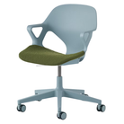 The Zeph Multipurpose Chair with Arms from Herman Miller glacier shell with olive seat pad.