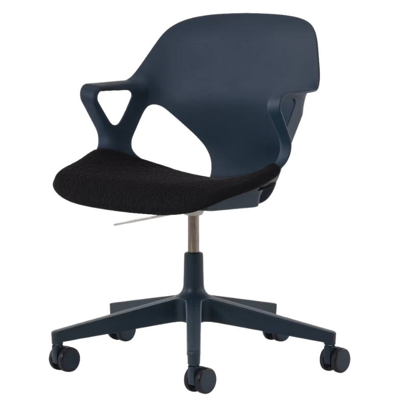 The Zeph Multipurpose Chair with Arms from Herman Miller nightfall shell with black seat pad.