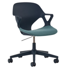 The Zeph Multipurpose Chair with Arms from Herman Miller nightfall shell with glacier seat pad from an angle.