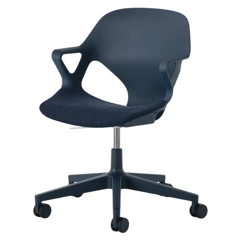 The Zeph Multipurpose Chair with Arms from Herman Miller nightfall shell with nightfall seat pad.