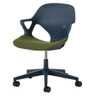 The Zeph Multipurpose Chair with Arms from Herman Miller nightfall shell with olive seat pad.