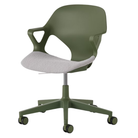 The Zeph Multipurpose Chair with Arms from Herman Miller olive shell with alpine seat pad.