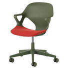 The Zeph Multipurpose Chair with Arms from Herman Miller olive shell with blaze seat pad.