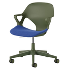 The Zeph Multipurpose Chair with Arms from Herman Miller olive shell with bluebell seat pad.