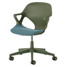 The Zeph Multipurpose Chair with Arms from Herman Miller olive shell with glacier seat pad.