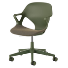 The Zeph Multipurpose Chair with Arms from Herman Miller olive shell with moss seat pad.