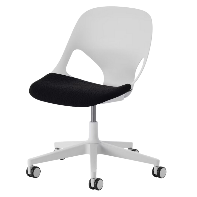 The Zeph Multipurpose Chair without Arms from Herman Miller alpine shell with black seat pad.