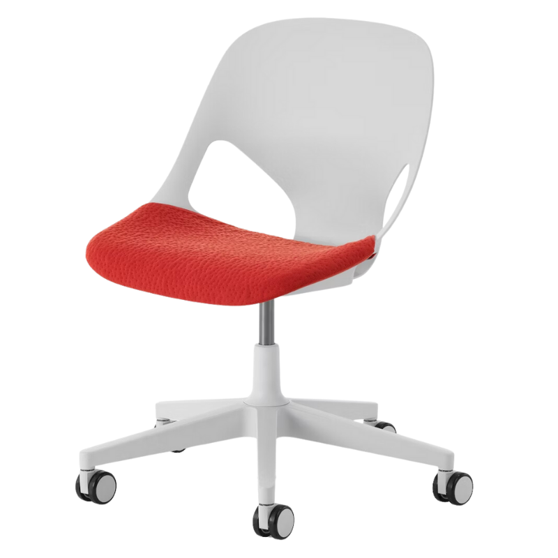 The Zeph Multipurpose Chair without Arms from Herman Miller alpine shell with blaze seat pad.