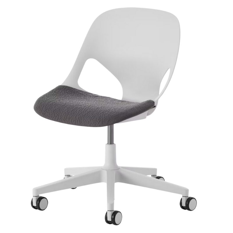 The Zeph Multipurpose Chair without Arms from Herman Miller alpine shell with carbon seat pad.