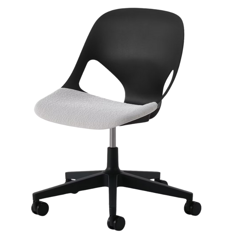 The Zeph Multipurpose Chair without Arms from Herman Miller black shell with alpine seat pad.