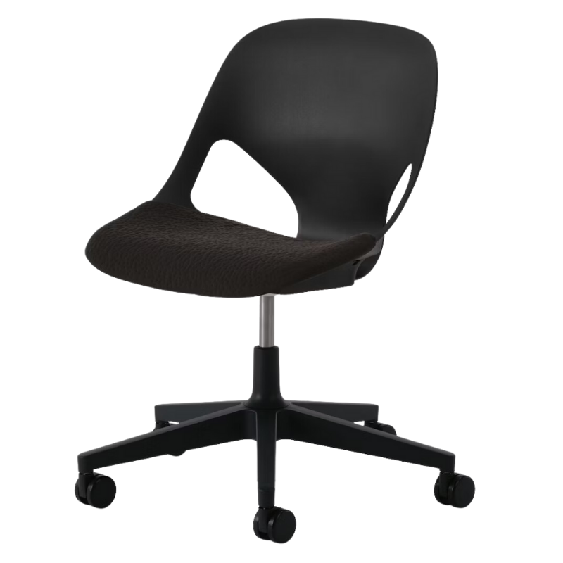 The Zeph Multipurpose Chair without Arms from Herman Miller black shell with black seat pad.