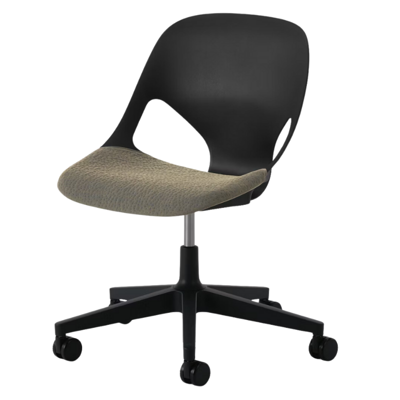 The Zeph Multipurpose Chair without Arms from Herman Miller black shell with moss seat pad.