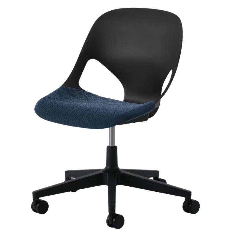 The Zeph Multipurpose Chair without Arms from Herman Miller black shell with nightfall seat pad.