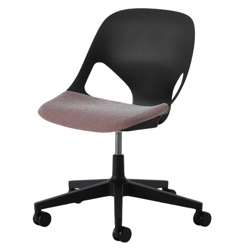 The Zeph Multipurpose Chair without Arms from Herman Miller black shell with silt seat pad.