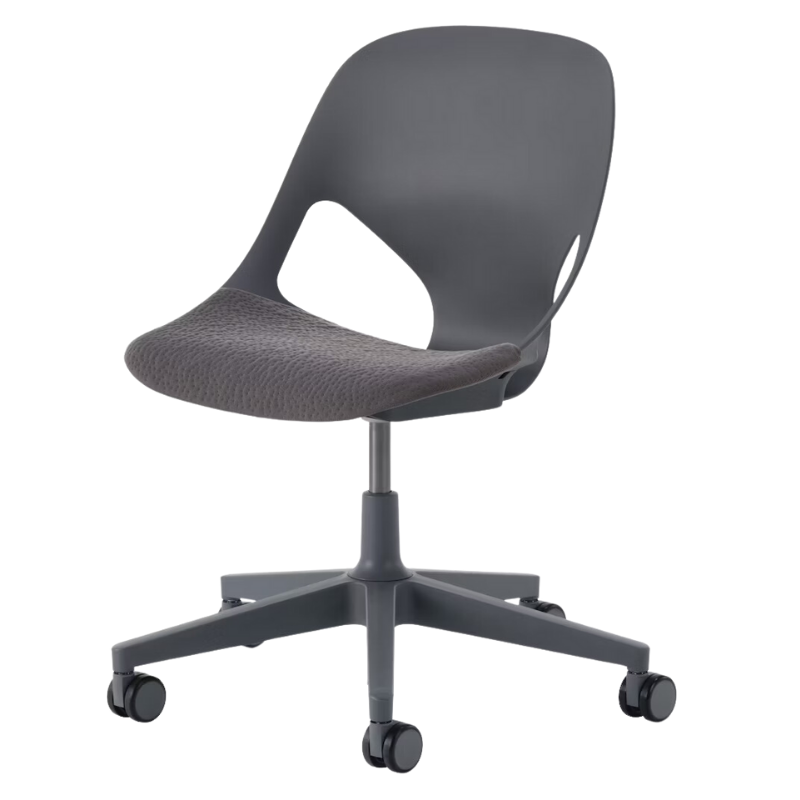 The Zeph Multipurpose Chair without Arms from Herman Miller carbon shell with carbon seat pad.