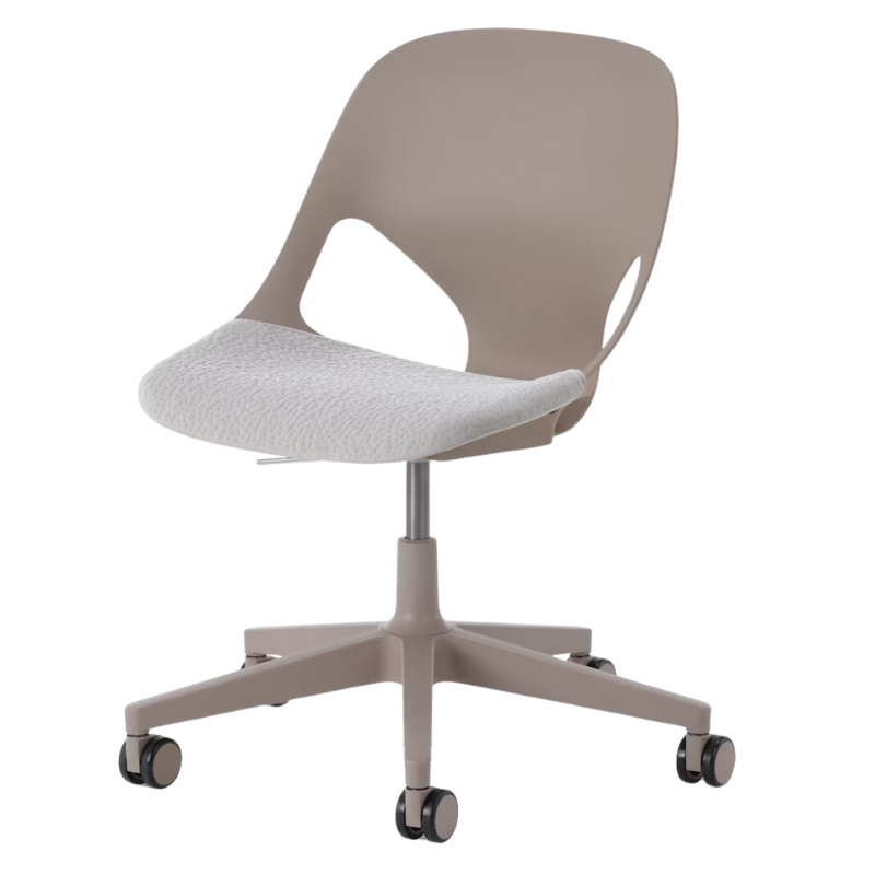 The Zeph Multipurpose Chair without Arms from Herman Miller cocoa shell with alpine seat pad.