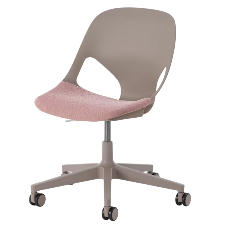 The Zeph Multipurpose Chair without Arms from Herman Miller cocoa shell with tea rose seat pad.