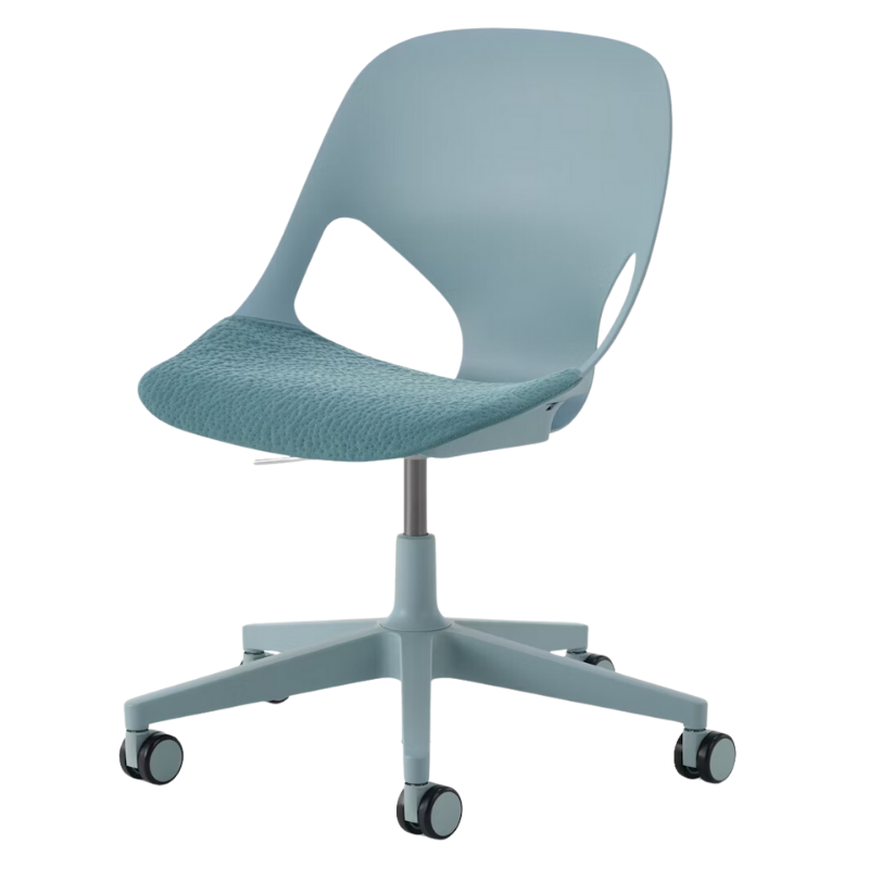 The Zeph Multipurpose Chair without Arms from Herman Miller glacier shell with glacier seat pad.