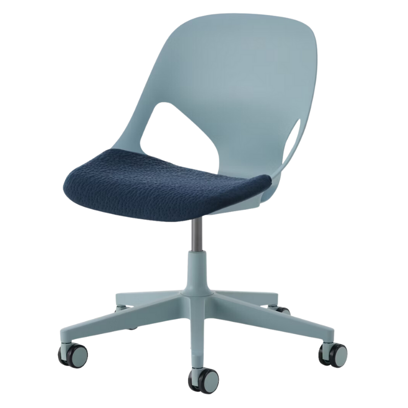 The Zeph Multipurpose Chair without Arms from Herman Miller glacier shell with nightfall seat pad.